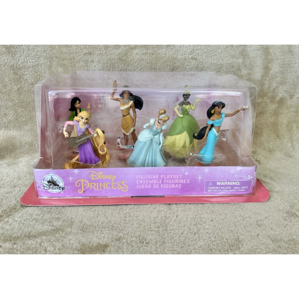 Disney Princess Figurine Set 6pk Rapunzel Cinderella Jasmine Tiana Mulan Pocaho